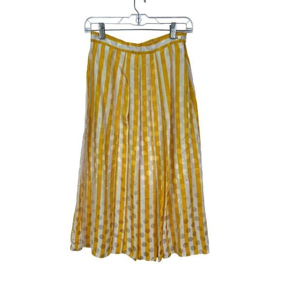 VTG Lutz Teutloff West Germany White Yellow Polka Dot Striped Blouse Skirt 36/8 - Picture 3 of 11